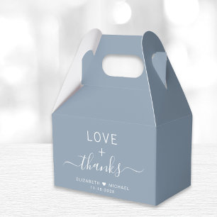 Chic Liebe und Dank Staubblau Hochzeit Geschenkschachtel