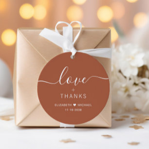 Chic Liebe und Dank Terrakotta Hochzeit Geschenkanhänger