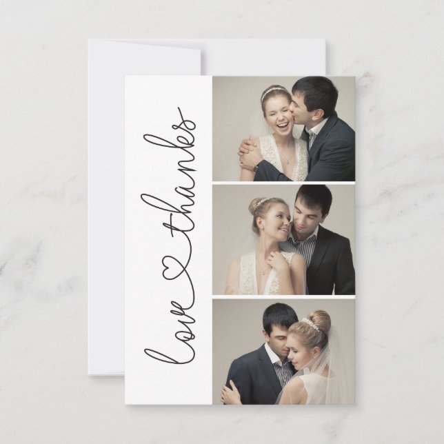Chic Liebe und Dankeschön Drehbuch Herz 3 Hochzeit Dankeskarte (Vorderseite)