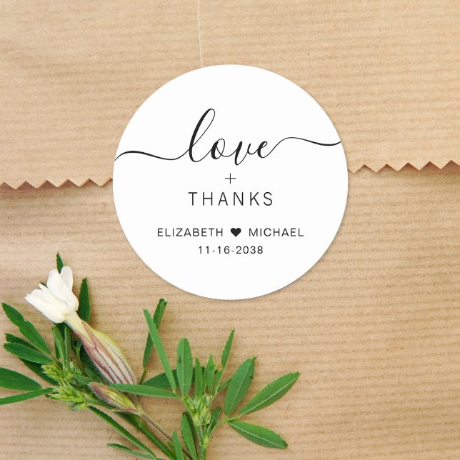 Chic Liebe und vielen Dank für Ihre Hochzeit Runder Aufkleber (Von Creator hochgeladen)