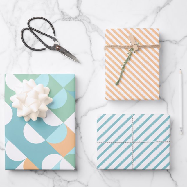 Chic Light Aquamarin Blue Green Circles Art Patter Geschenkpapier Set (Vorderseite)