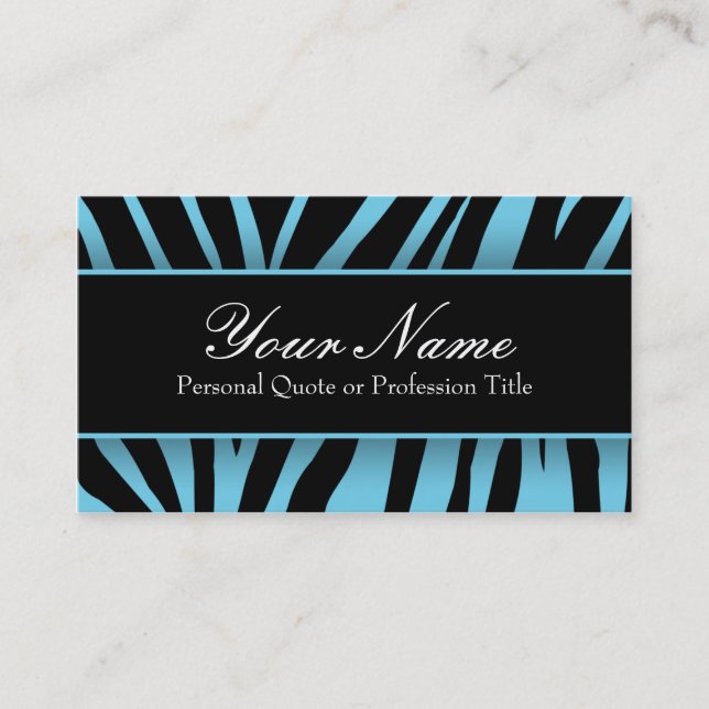 Chic Light Blue Black Zebra Stripes Business Cards Visitenkarte (Vorderseite)