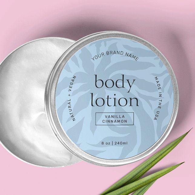 Chic Light Blue Cosmetic Jar Round Product Label Runder Aufkleber (Modern light blue jar lid round product label with fully editable text & colors)