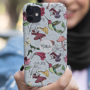 Chic Light Blue Hummingbird Garden Monogram Case-Mate iPhone Hülle