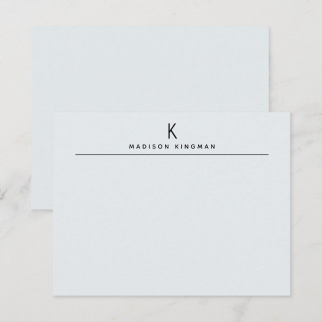 Chic Light Blue Modern Monogram Initial Name Mitteilungskarte (Vorne/Hinten)