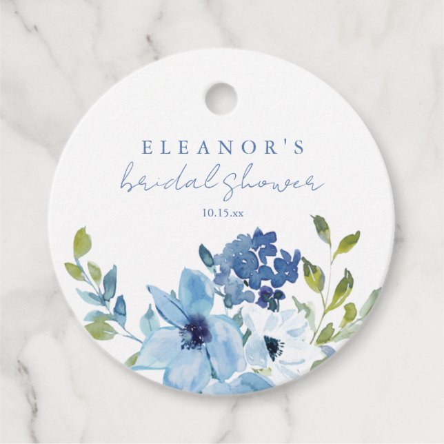 Chic Light Blue Watercolor Floral Bridal Shower  Geschenkanhänger (Vorderseite)
