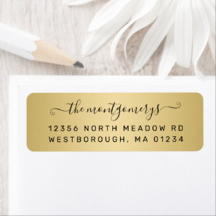 Chic Light Gold Black Script Rücksendeadresse