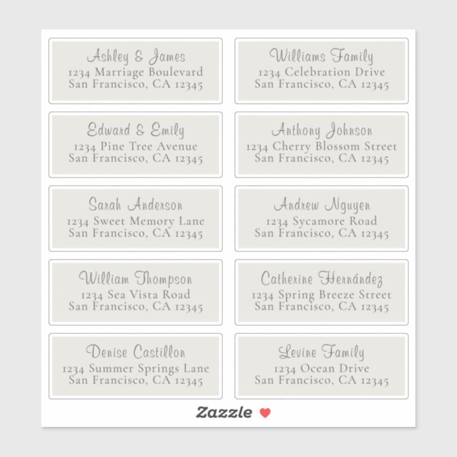 Chic Light Gray Wedding Guest Address Labels (Blatt)