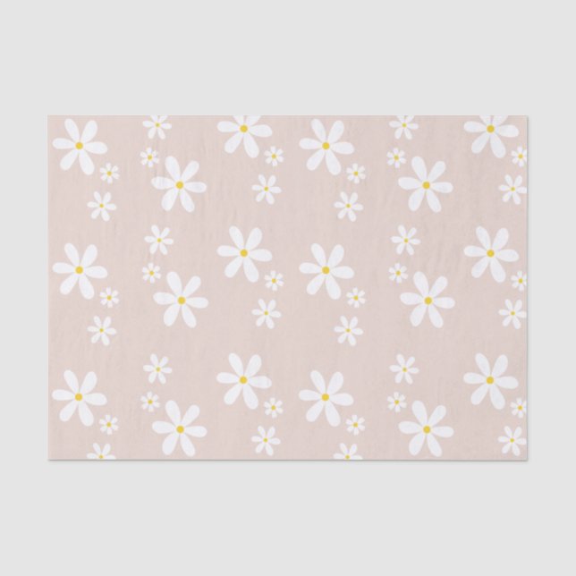 Chic Light Pink & White Daisy Wiederholung Muster Seidenpapier (Vorderseite)