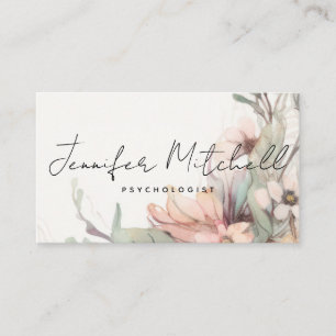 Chic Light Rose Sage Green Bohemisch Floral Script Visitenkarte