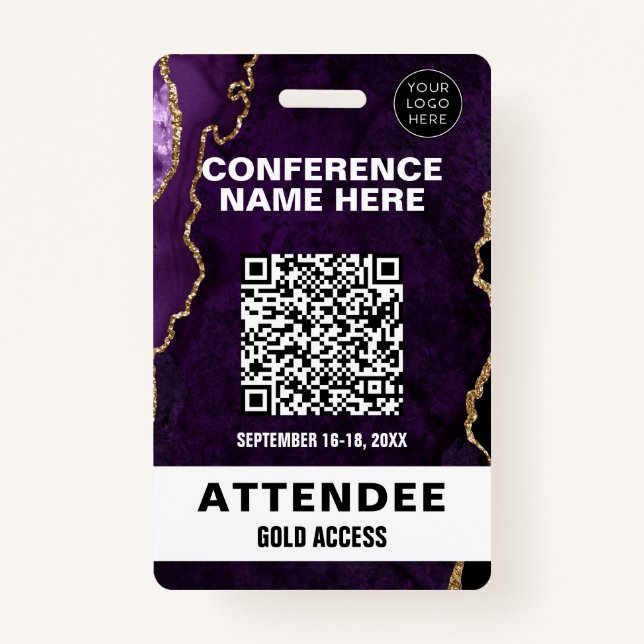 Chic Lila Agate Gold Glitzer Conference Event Ausweis (Vorderseite)
