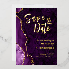 Chic Lila Agate Save the Date Gold Folieneinladung