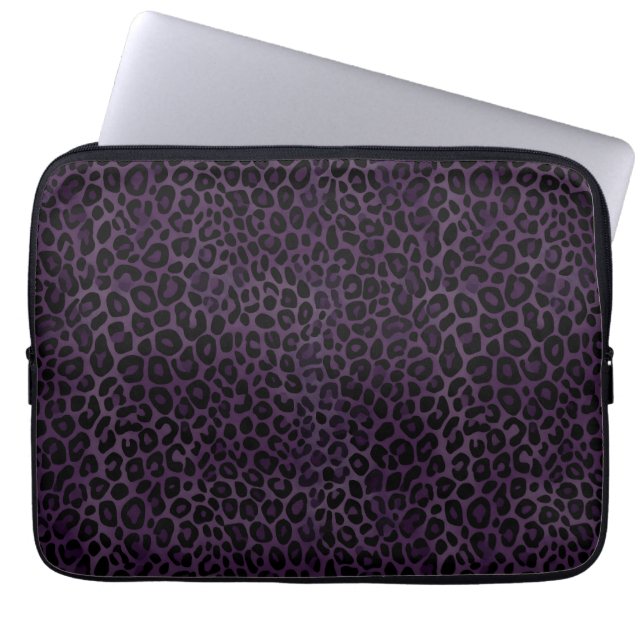 Chic Lila Black Leopard Print Laptopschutzhülle (Vorderseite)