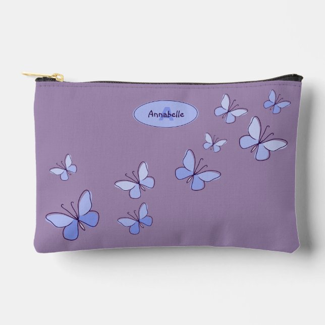 Chic Lila Blue Butterfly Flutter Zubehörtasche (Vorderseite)