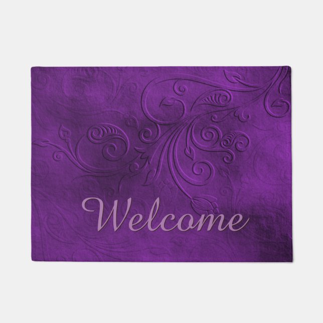 Chic Lila Blüh Welcome Door Mat Fußmatte (Vorderseite)