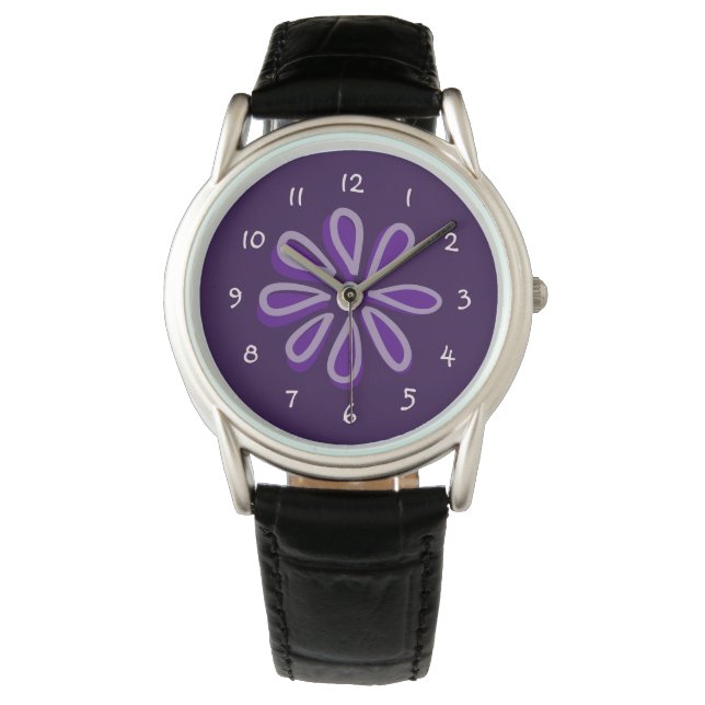 Chic Lila Blume Doodle Armbanduhr (Vorderseite)