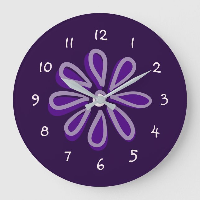Chic Lila Blume Doodle Große Wanduhr (Vorderseite)