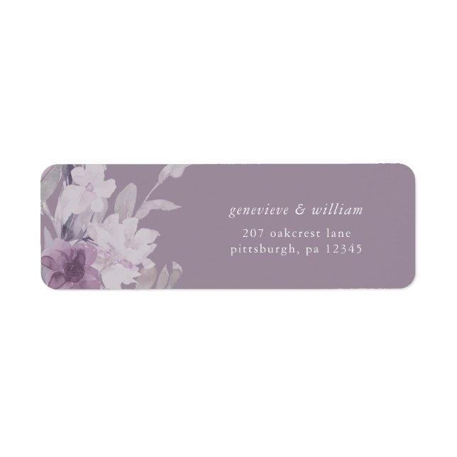 Chic Lila Botanical Wedding Return Label (Vorne)