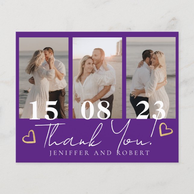 Chic Lila Budget Wedding Foto Danke Karten (Vorne)