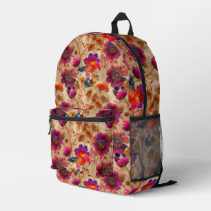 Chic lila Creme Blumenmuster Bedruckter Rucksack