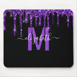 Chic Lila Dripping Glitzer Monogramm Name Mousepad