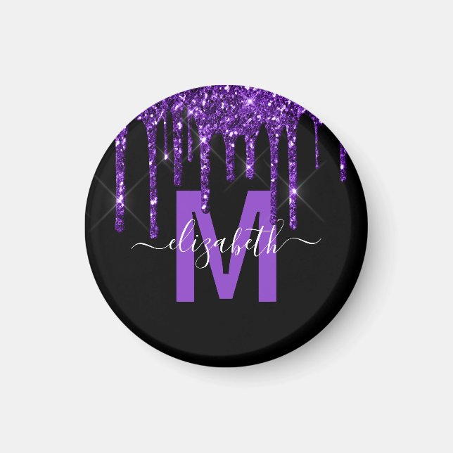 Chic Lila Driving Glitzer Brush Metal Monogram Magnet (Vorne)