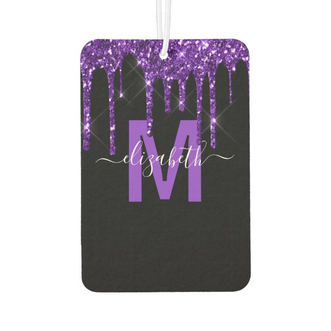 Chic Lila Driving Glitzer Monogram Name Autolufterfrischer (Rückseite)