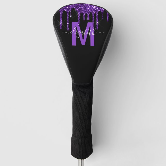 Chic Lila Driving Glitzer Monogram Name Golf Headcover (Vorderseite)