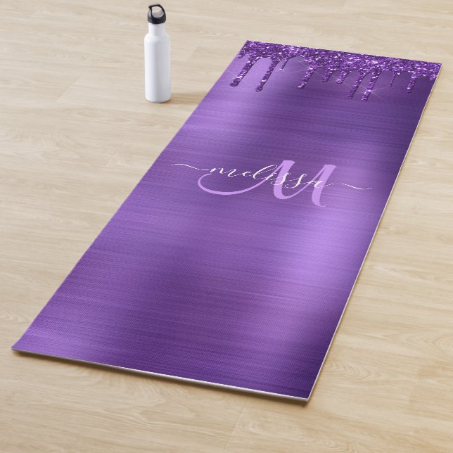 Chic Lila Driving Glitzer Monogram Name Yogamatte (Beispiel)