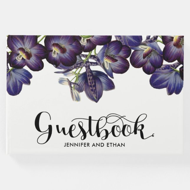 Chic Lila Floral Foto Hochzeit Gästebuch (Vorderseite)