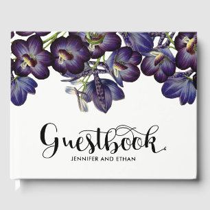 Chic Lila Floral Foto Hochzeit Gästebuch