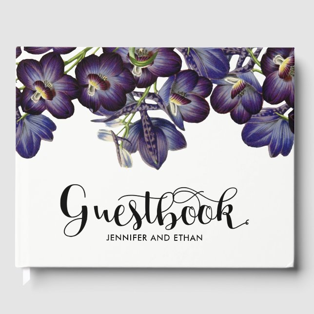 Chic Lila Floral Foto Hochzeit Gästebuch (Vorderseite)