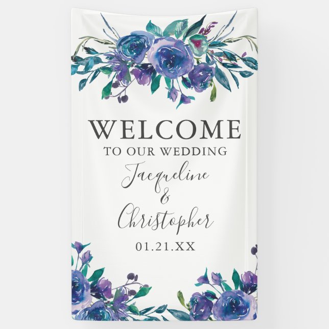 Chic Lila floral Moderne Herzlich Willkommen bei u Banner (Vertikal)