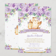 Chic Lila Floral Owl Virtual Baby Dusche per Mail