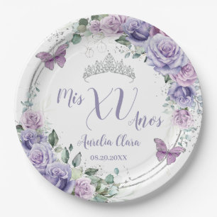 Chic Lila Floral Schmetterlinge Quinceañera  Pappteller