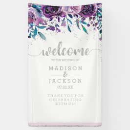 Chic Lila Floral & Silver Wedding Willkommen Banner