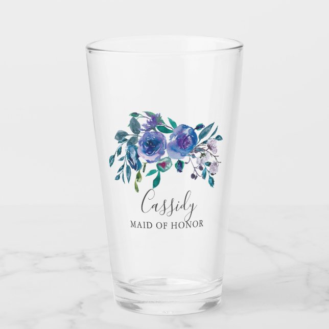 Chic Lila Floral Wedding Monogram Bridesmaid Glas (Vorderseite)