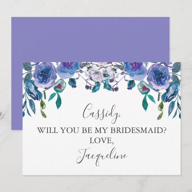 Chic Lila Floral werden Sie meine Brautjungfrau se Einladung (Vorne/Hinten)
