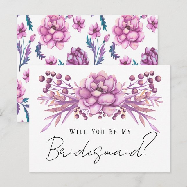Chic Lila Floral werden Sie meine Brautjungfrau se Postkarte (Vorne/Hinten)