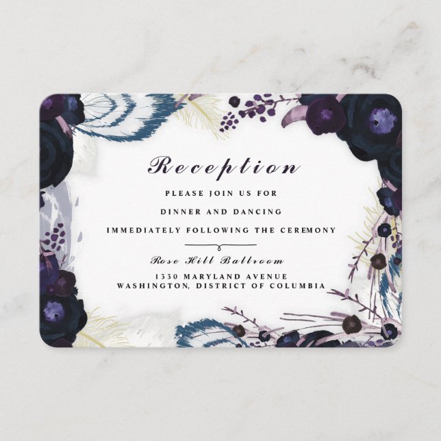 Chic Lila Floral Winter Empfang Card Begleitkarte (Vorderseite)