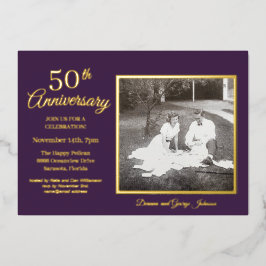 Chic Lila Foto 50 Jahre Gold Folieneinladung