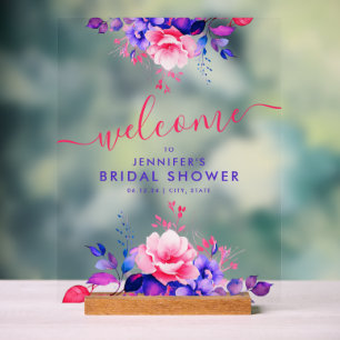 Chic Lila Garden Floral Brautparty Willkommen Acrylschild