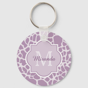 Chic Lila Giraffenausdruck mit Monogramm und Name Schlüsselanhänger