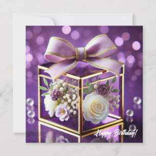 Chic lila Glas Blumengeschenk Goldchiffonbogen Feiertagskarte