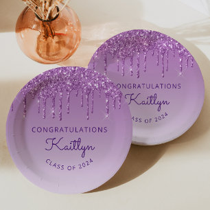 Chic lila Glitter-Drip-Klassengraduierungsfeier Pappteller