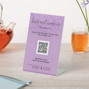 Chic lila Glitzer Erröten Make-up Digital QR Preis Sockelschild