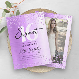 Chic Lila Glitzer Foto Sweet 16 Party Einladung