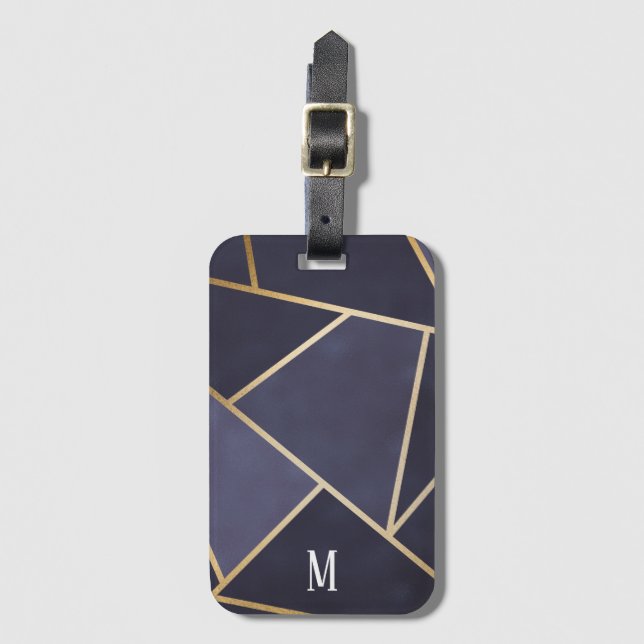 Chic Lila & Gold Abstrakt Monogram Gepäckanhänger (Vorderseite Vertikal)