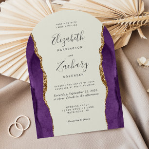 Chic Lila Gold Agate Arch Elfenbeinhochzeit Einladung
