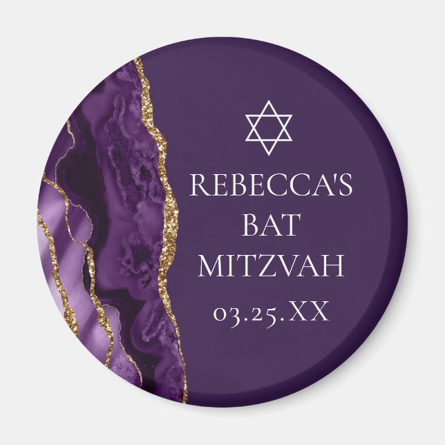 Chic Lila Gold Agate Bat Mitzvah Party Custom Magnet (Vorne)
